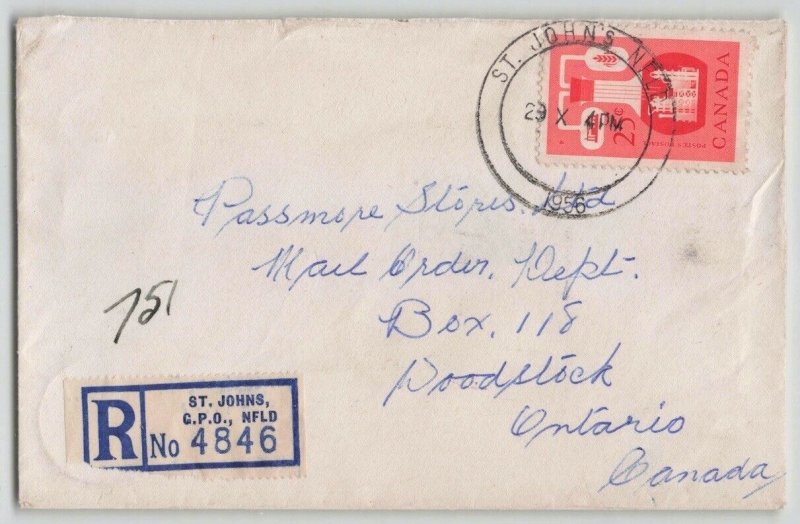 Canada 1956 Registered 25c Chemical Industry Cover St John's Newfoundland Barrel