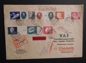 1950 Germany Registered Express Cover Oelsnitz to Chemnitz DDR Deutsche Europe