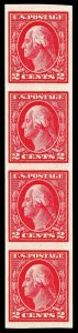 Scott 409V 1912 2c Washington Imperforate Coil Strip of Four Mint VF NH Cat $15