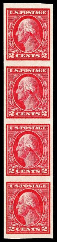 Scott 409V 1912 2c Washington Imperforate Coil Strip of Four Mint VF NH Cat $15