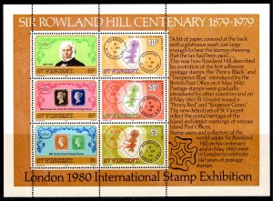 St.Vincent 1979 Sc#547a. STAMPS ON STAMPS/SIR ROWLAND HILL Souvenir Sheet MNMH