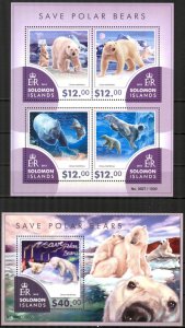 Solomon Islands 2015 Polar Bears sheet + S/S MNH