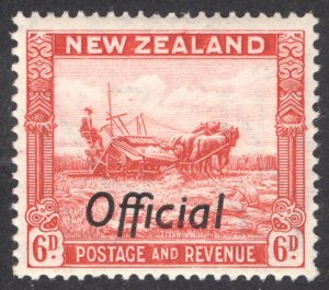 New Zealand 1942 6d Scarlet Official Perf14x14.5 Scott O68v SG 127c MLH Cat$21+