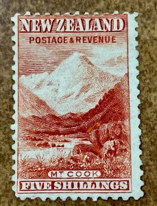 New Zealand #83  Mt Cook 5 sh vermilion, Used or no gum 1898 issue