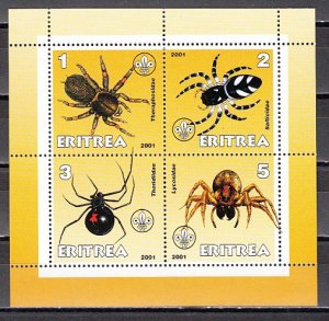 Eritrea, 2001 Cinderella issue. Spiders on a sheet of 4. ^