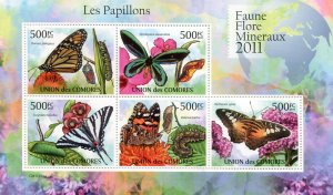 Comoro Islands 2011 BUTTERFLIES Sheet Perforated Mint (NH)