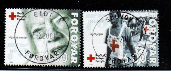 Faroe Islands Sc 393-94  2001 75th Anniversary Red cross stamp set used