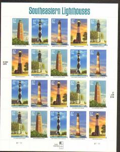 US #3787-91 Mint Sheet Southeastern Lighthouses 