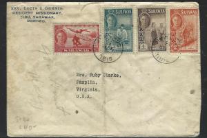 SARAWAK COVER (P0804B)   KGVI 8C+6C+4C2C SIBU TO USA