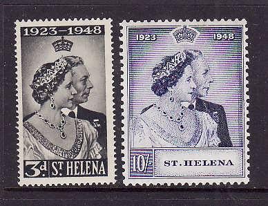 St Helena-Sc#130-1-unused hinged set-Silver Wedding-KGVI-Omnibus-1948-