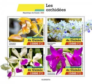 Guinea - 2020 Orchid Flowers on Stamps - 4 Stamp Sheet - GU200207a