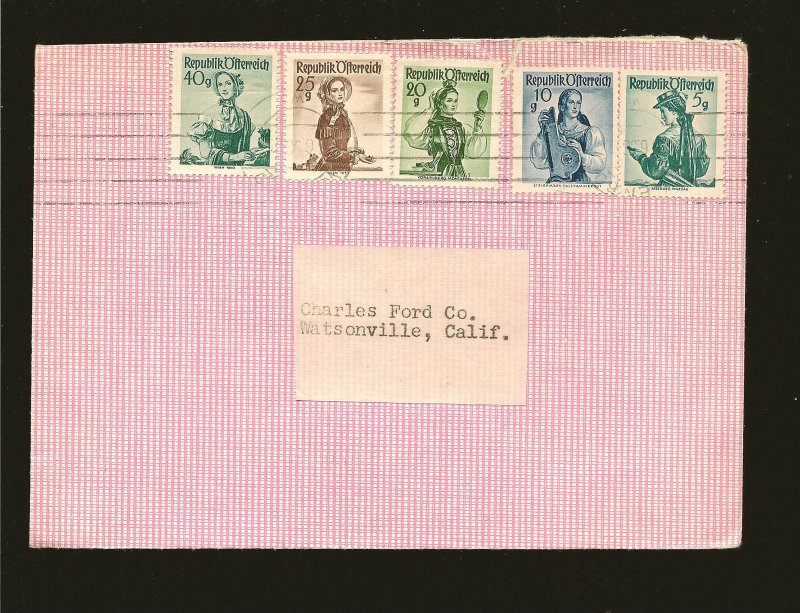 Austria 521-522 524-525 & 529 on Postmarked Vienna to USA Cover