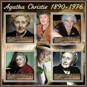 Stamps. Writes. Agatha Christie  2022 year 1+1 sheets perforated  Djibouti