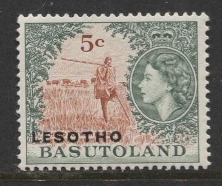 Lesotho -Scott 9 - Basuto Overprint -1966 - MNH - Single 5c Stamp