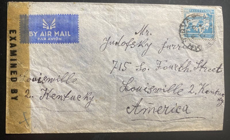 1940s Petah Tiqva Palestine Airmail Censored Cover To Louisville KY USA 