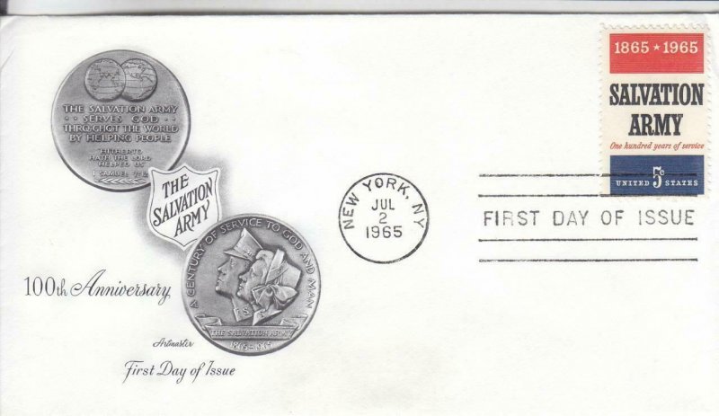 1965, 100th Anniv. Salvation Army, Artmaster, FDC (E7780)