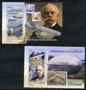 LIBERIA 2023 185th ANNIVERSARY OF FERDINAND VON ZEPPELIN SOUVENIR SHEETS MINT NH