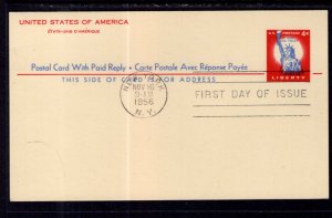 US UY16 Statue of Liberty Postal Reply Card U/A FDC