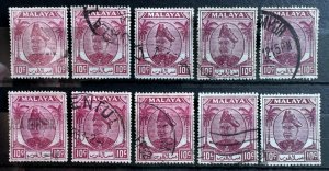 Malaya 1949 SELANGOR Sultan Hishamuddin Alam Shah 10c SHADES Used SG#98 M5587