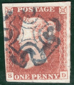 GB QV PENNY RED SG.8 1d Plate 26 (SD) *BLUE MX* Maltese Cross Cat £650- YOR107