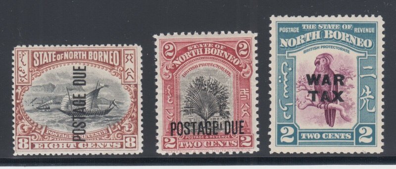 North Borneo Sc J16,J41,MR2, MLH/MNH. 1901-41 Back of Book issues, 3 different 