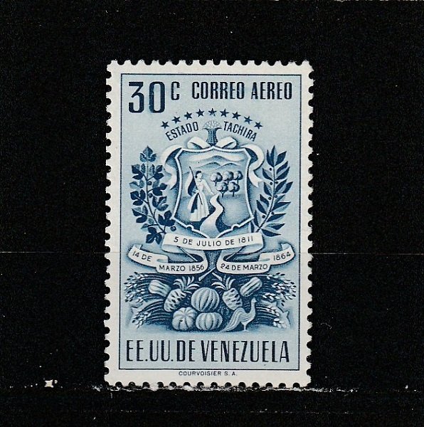 Venezuela  Scott#  C377  MH  (1951 Arms of Tachira)