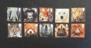 GB 2011.  WWF 50th Anniversary.. Wild Animals.   Set of 10 used stamps.