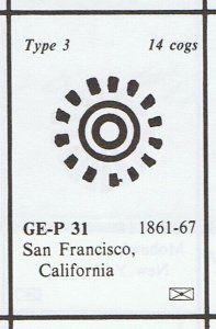 GENUINE SCOTT #69 USED 1861 BLACK NBNC SAN FRAN COG WHEEL SKINNER-ENO GE-P 31