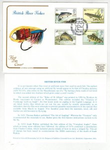 GREAT BRITAIN BRITISH RIVER FISHES SET OF 4 ON FDC * Text Card Salmon Trout NICE