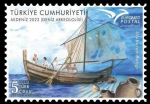 Turkey 2022 Archeology Ancient navigation ship EUROMED joint issue stamp MNH