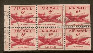 Scott #C39a, 6c DC-4 Airmail Booklet Pane, 1st Day Cncl,Used