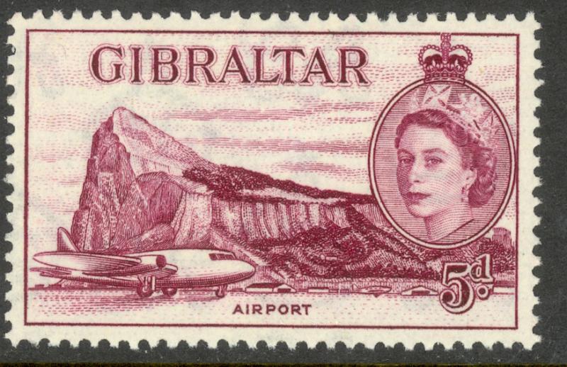 GIBRALTAR 1953 QE2 5d Deep Maroon Shade SG No. 152b / Sc 139  MNH