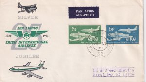 Ireland Eire FDC 1961 Sc 177-8 Air Lingus Jubilee Cachet First Day Cover