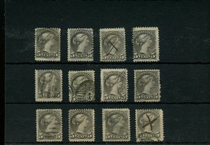 12 x 5 cent Small Queen lot Canada used