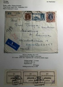 1939 Mysore India Airmail Cover To Modling Germany Vienna Sealing Tape