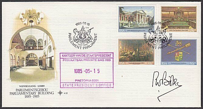 SOUTH AFRICA 1985 Parliament FDC signed by PM  P.W. Botha ..................L694 