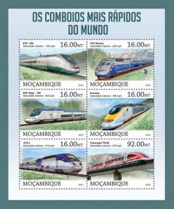 Mozambique - High Speed Trains - 4 Stamp Sheet - 13A-1210
