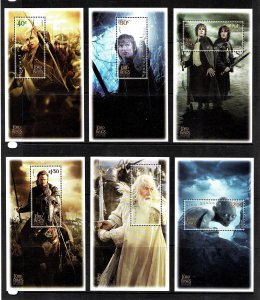 New Zealand 2003 Lord of the Rings - Return of the King  Set of 6 Minisheets MNH