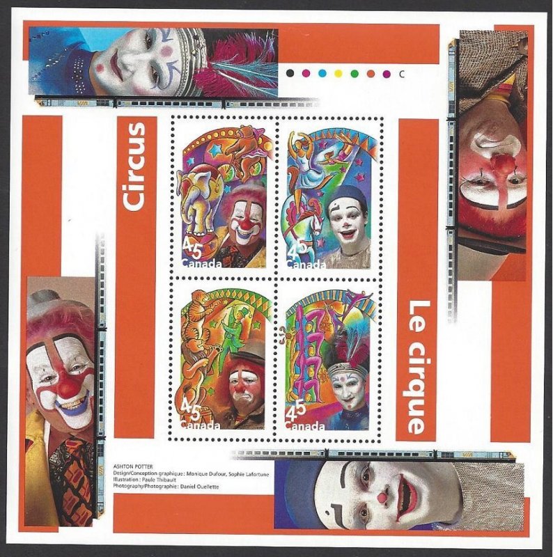 Canada #1760a MNH ss, circus clowns, issued 1998