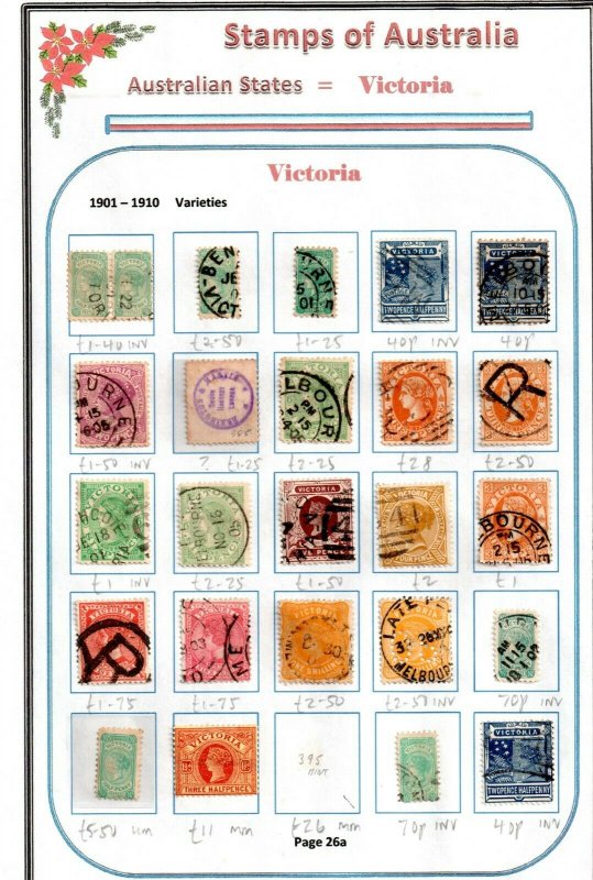Victoria State QV 1901-10 collection on Album Page x 25V WS20897(L)