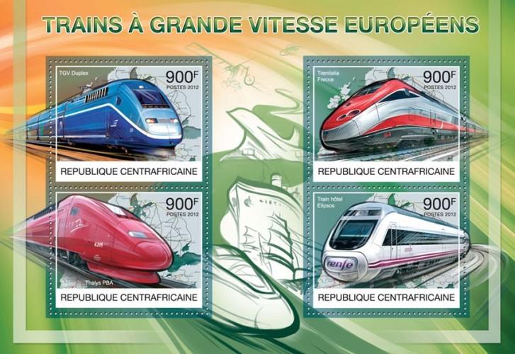 CENTRAFRICAINE 2012 SHEET SPEED TRAINS OF EUROPE