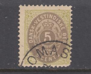 Danish West Indies Sc 19 used. 1896 5c green & gray Numeral, inverted frame