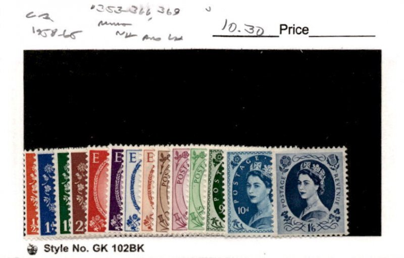 Great Britain, Postage Stamp, #353-366, 369 Mint NH-LH 1958 Queen Elizabeth (AB)