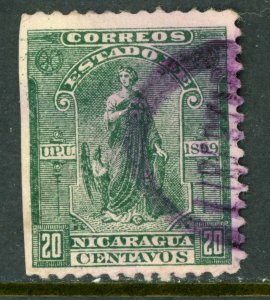 Nicaragua 1899 Seebeck 20¢ Justice Postally Used  B823 ⭐⭐⭐⭐⭐⭐