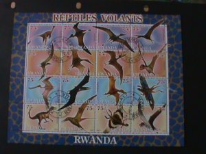 ​RWANDA-2001-16 DIFFERENT-REPTILES VOLANTS-CTO LARGE SHEET VF CTO SHEET