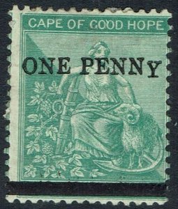 CAPE OF GOOD HOPE 1874 HOPE SEATED 1/- ONE PENNY ON 1/- 