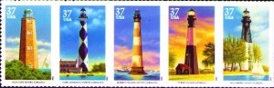 3787 - 3791 Southeastern Lighthouses Strip Set 37¢ Stamps MNH 2003