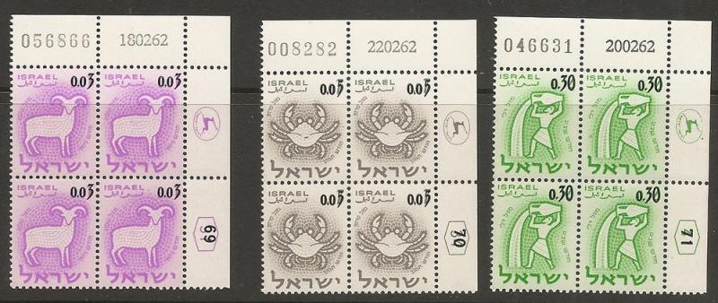 Israel 215-7 1962 Zodiac Plate Block set  NH