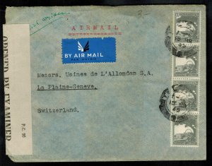 1945 Tel Aviv Palestine Airmail Censored Cover to Switzerland