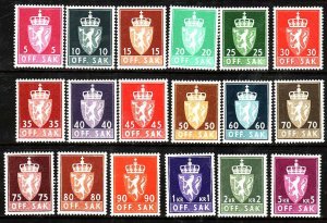 Norway-Sc#O65-O82- id9-unused very light hinge Official set-Coat of Arms-1955-61